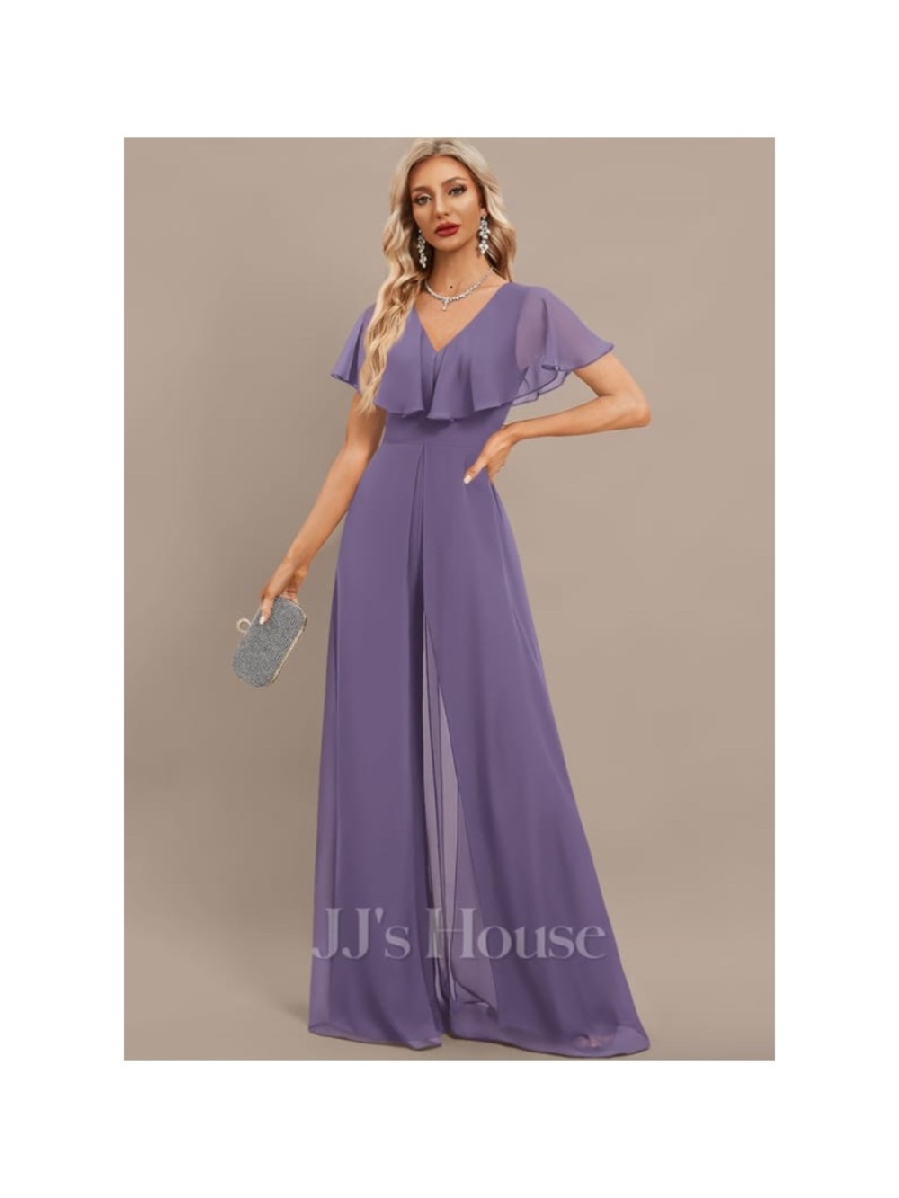 JJ’s House Beate Overskirt Chiffon Formal Jumpsuit Tahiti Purple Women’s Size 6